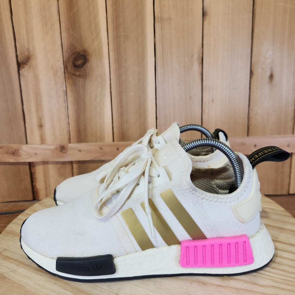 Adidas NMD R1 Shoes Womens 8 Beige Knit Boost Running Sneakers Athletic FY3566